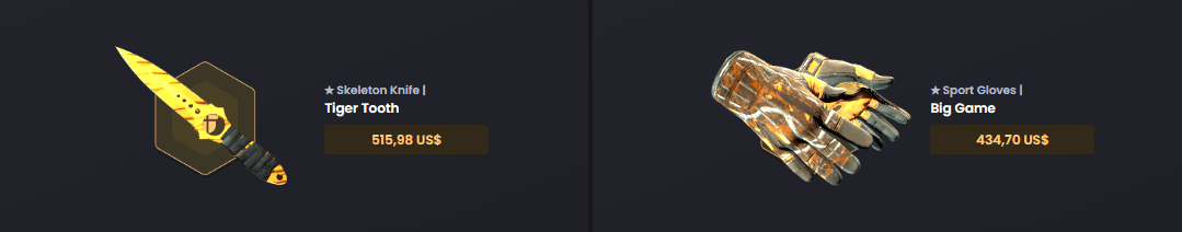 ★ Skeleton Knife | Tiger Tooth + ★ Sport Gloves | Big Game